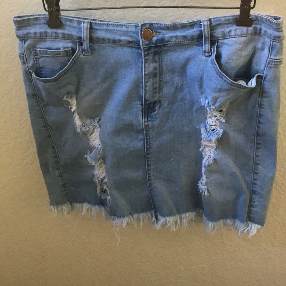 Distressed jean skirt